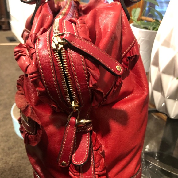 Authentic Gucci Red Soft Leather Calfskin Sabrina Boston Handbag - Picture 6 of 16